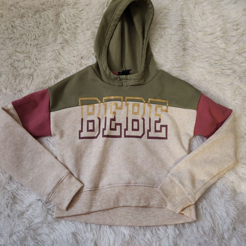 Bebe Sport Kids Green Pink Beige Colorblock Sweatshirt Size S (7/8)